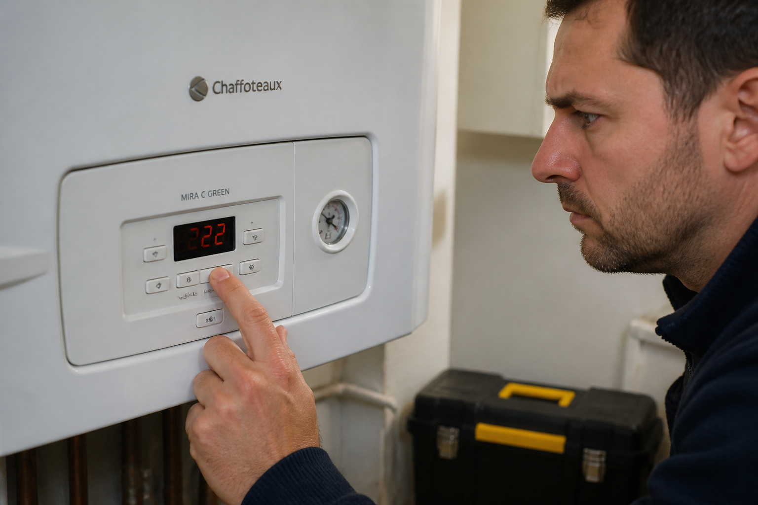 Code 222 sur une chaudière Chaffoteaux Mira C Green : erreur ou menu technicien ?