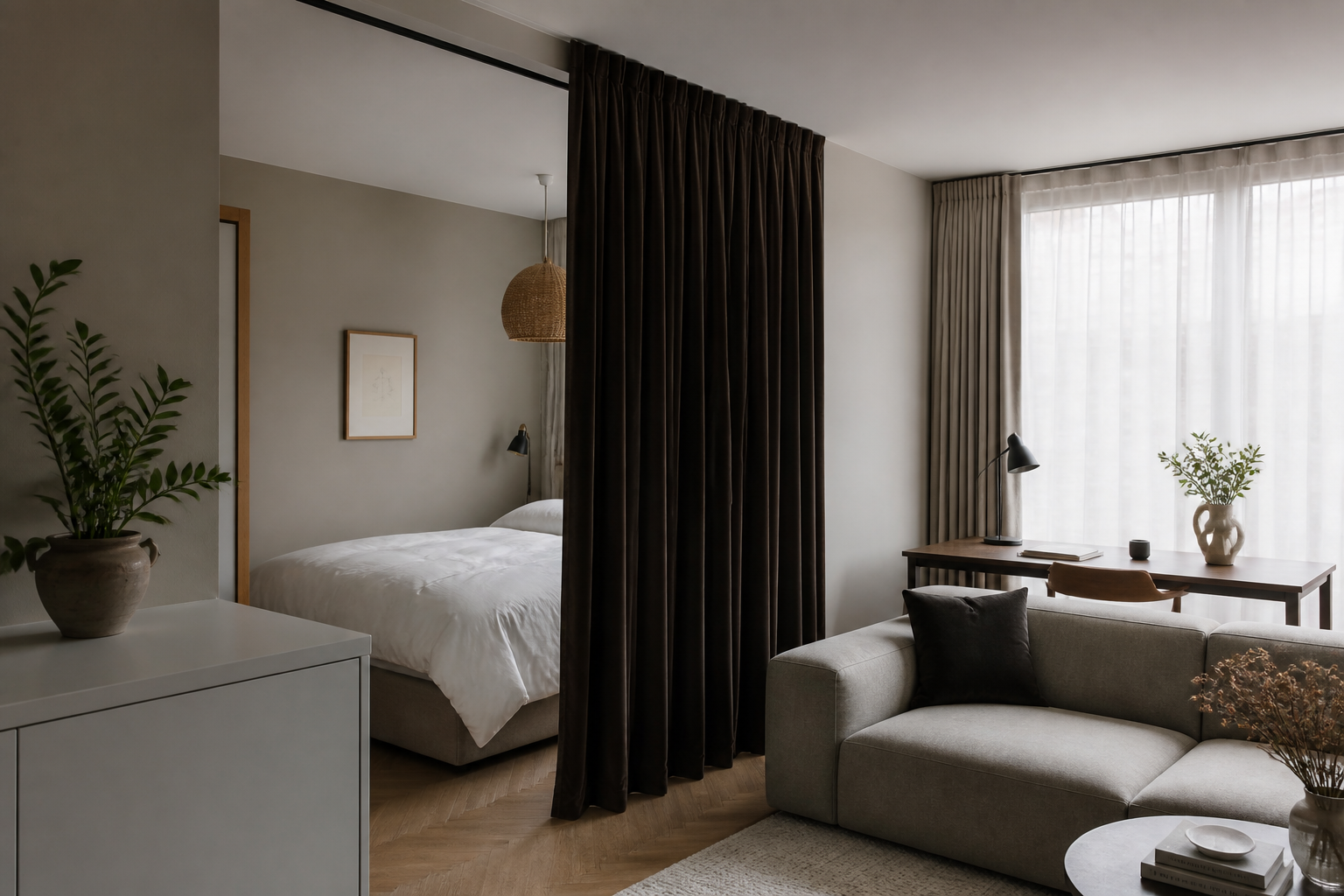 Séparateur de pièce en rideau : l'astuce des décorateurs pour gagner de l'espace
